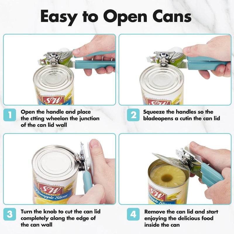 COKORA Can Opener Manual, Can Openers Hand Held with Comfort Anti-Slip Handles, Heavy Duty Stainless Steel Can Opener Smooth Edge and Bottle Openers, Easy Turn Can Openers for Seniors, Kitchen, Green - Image 3